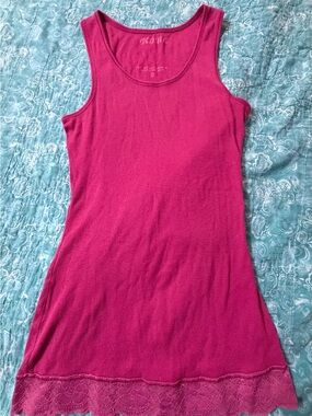Kirra Hot Pink Lace-Hem Tank Top
